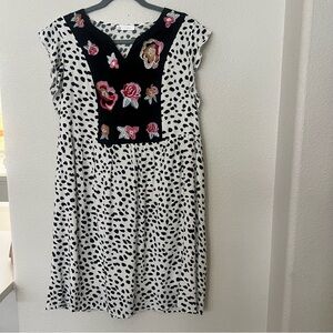 Floral Embroidered Black and White Mini Dress/ Beach Cover up